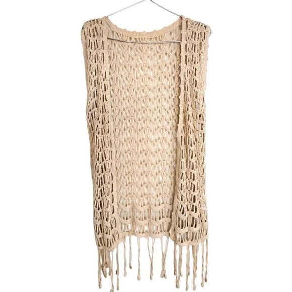 Handmade Natural‎ Cotton Weave Vest Unisex Fringe Bottom Open Front One Size - Picture 1 of 8